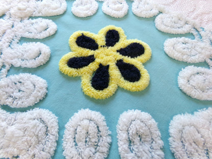 beach girl vintage chenille fabric, frothy white, seaglass blue, 20" x 25" piece of cotton sewing material for crafts, quilts, pillows