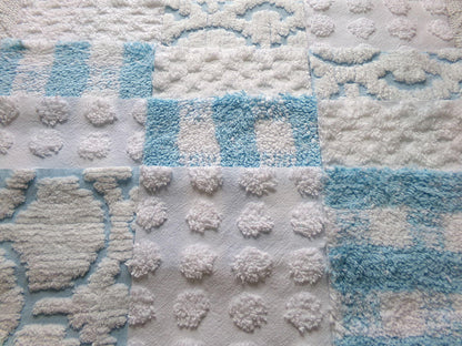 country gal chenille fabric squares, 16 vintage 6" quilt blocks in cool blue & white, for sewing, crafts, fiber arts