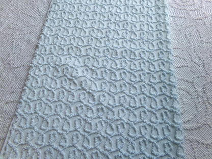 blue curly loops vintage chenille fabric, texturized unique needletuft pattern, 18" x 24" piece for quilts, fiber arts, sewing