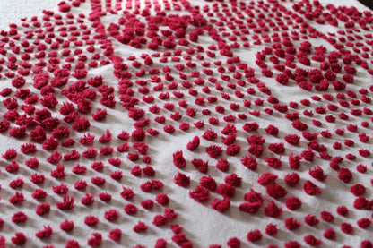 Fabulous Red Wine Vintage Chenille FABRIC PIECE, 21" x 27" inches, Handtufted Diamond Circle Puffs