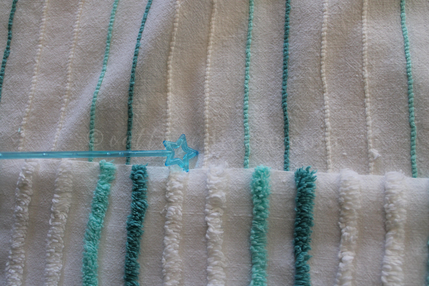 Pretty Vintage Chenille Fabric with Cottage Bow Swags, 24" x 25" inch Piece, 100% Cotton, Tonal Green & White