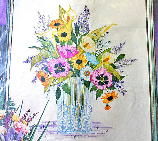 CRYSTAL BOUQUET Vintage Paragon Needlecraft CREWEL Embroidery Stitchery Kit #0210 ~ Spring Fantasy Florals, a Georgia Ball Design