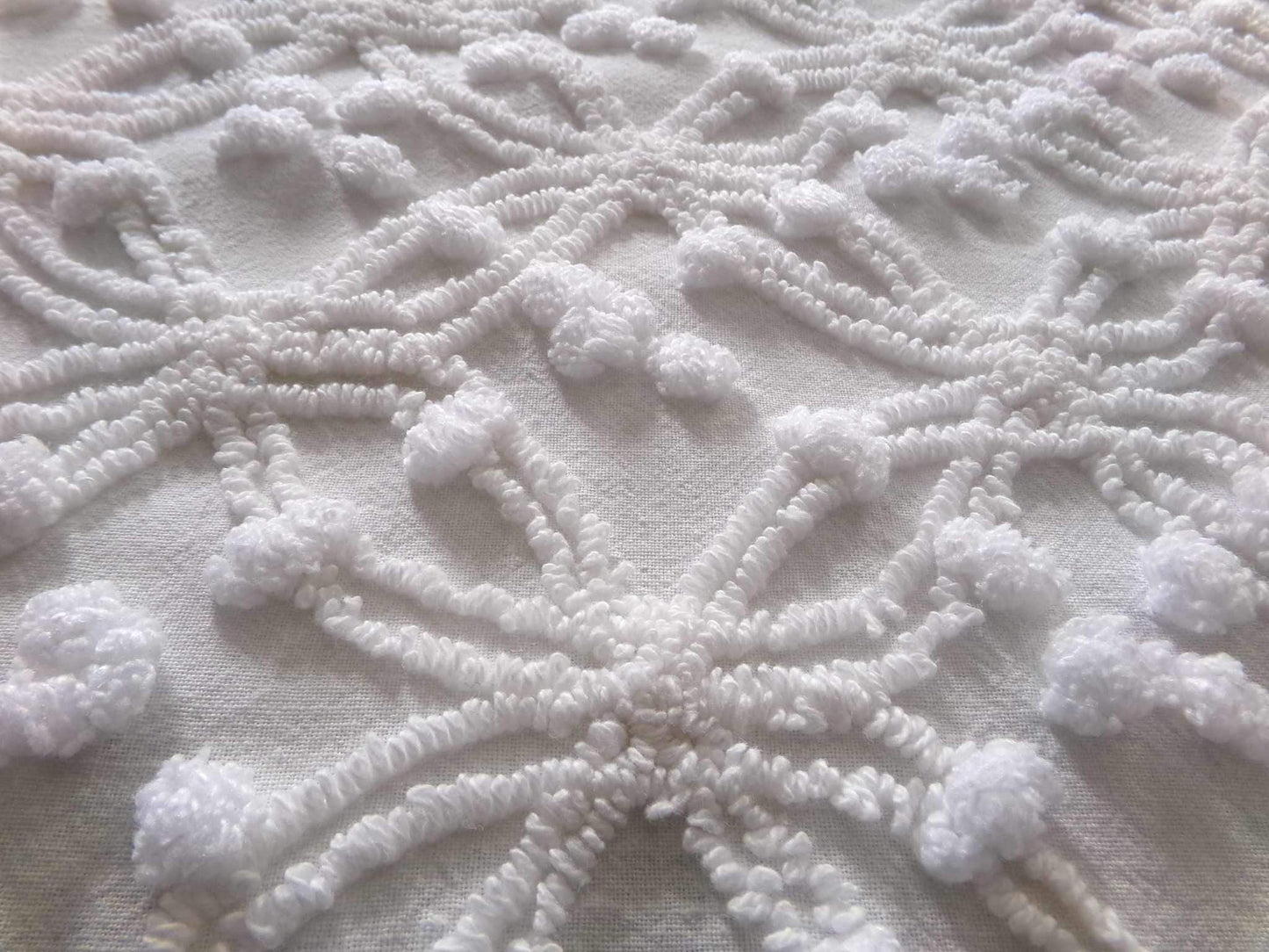 Simple White Vintage Chenille Fabric, Classic Wedding Rings & Dots, 14" x 21" inch piece of sewing material for quilts, pillows, crafts