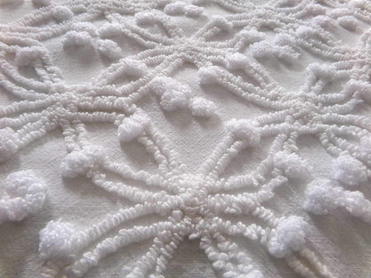 Simple White Vintage Chenille Fabric, Classic Wedding Rings & Dots, 14" x 21" inch piece of sewing material for quilts, pillows, crafts