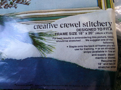 WOODLAND WATCH Vintage Crewel Embroidery Kit, Whimsical Winter Wonderland Nature Scene, Paragon Needlecraft 0615, Polly Gottfried