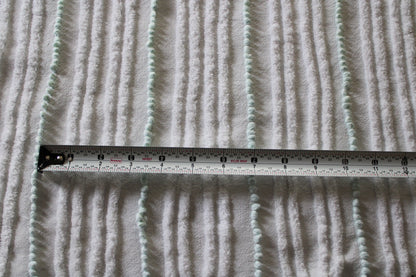 Mint Green Pearl Pops Vintage Chenille Quilt Fabric, White Skinny Stripes, 17" x 23" inch Piece, 100% Cotton