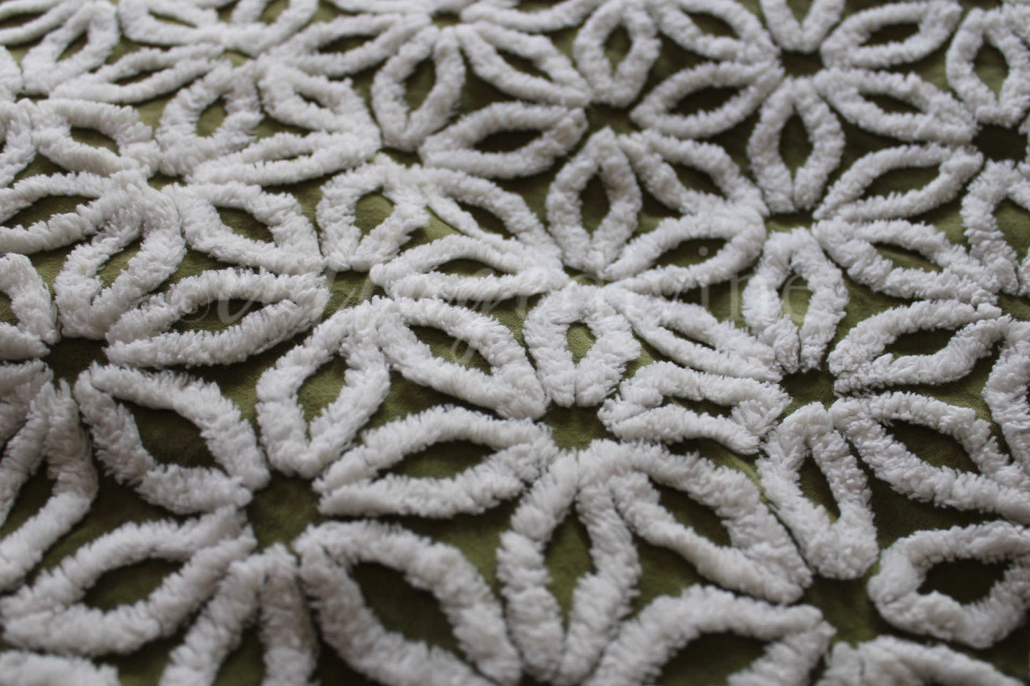 Hippie Olive Daisy Vintage Chenille Fabric, Earthy Green 24" x 20" inch Piece, So Gorgeous