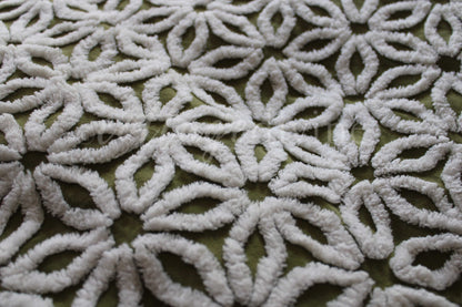 Hippie Olive Daisy Vintage Chenille Fabric, Earthy Green 24" x 20" inch Piece, So Gorgeous