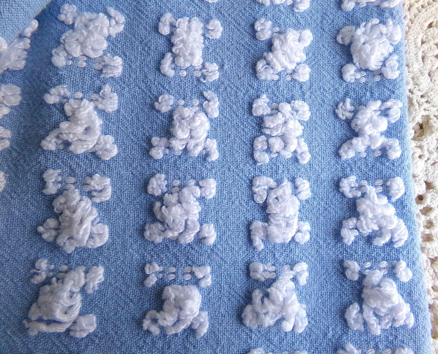 Deeply Serene Blue & White Rosebud Vintage Chenille Fabric, Heirloom Quality Material for Quilts, Pillows, 24" x 20" inch Piece