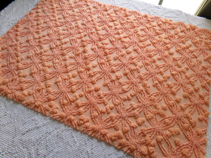 delicious peach vintage chenille fabric, 18" x 24" inch piece of cotton quilt & sewing material, overtufted pops wedding ring design