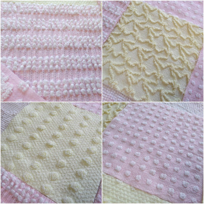 celebrate spring vintage chenille fabric squares, set of 17 pink & yellow 6" blocks for crafts, sewing