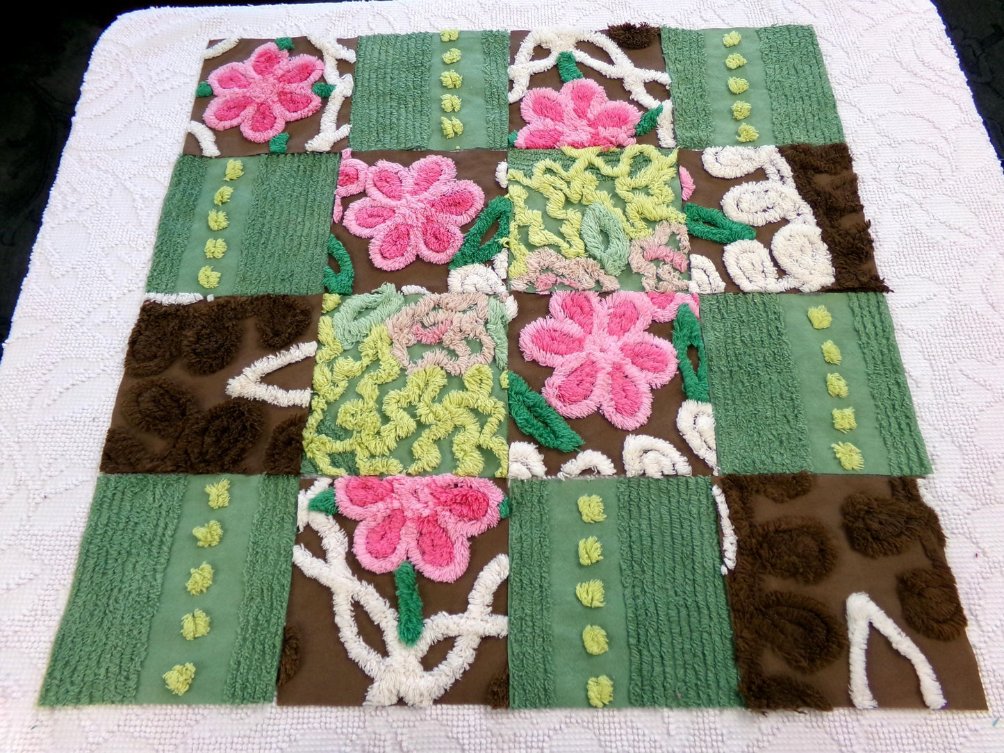 vintage chenille fabric squares, set of 16 magical boho 6" blocks for arts & crafts, sewing