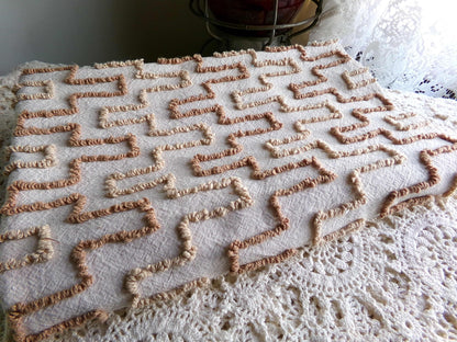 sandy sandcastles vintage chenille fabric, two tone honey golden brown geometric design, 18" x 24" inch piece for quilting, crafts & sewing
