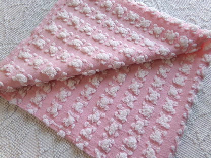 Petal Pink & White Rosebud Vintage Chenille Fabric, Soft Ombre Variations, 18" x 25" Inch Piece, Ideal in Handmade Chenille Quilts