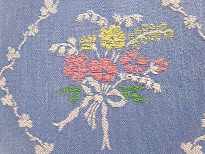 shabby cottage style Vintage woven bedspread, fieldcrest blue floral twin coverlet
