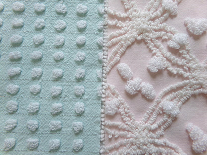 Vintage Chenille Fabric Bundle in Pink & Aqua, 2 Pieces 12" x 18" each | Easy Stash Builder for Fiber Arts, Quilting