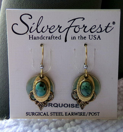 turquoise pierced layered dangle earrings, boho vintage style Silver Forest jewelry