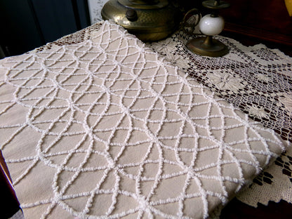 Cafe Mocha Vintage Chenille Fabric, Skinny Tuft Illusion Design, 18" x 24" Piece Quilt Material