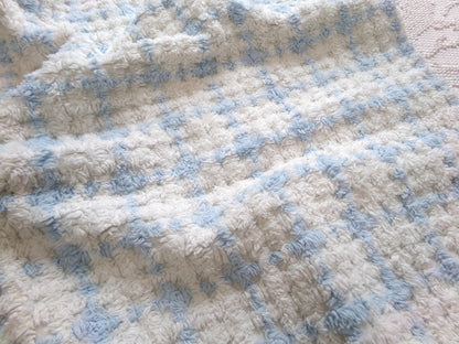 blue & white check vintage chenille fabric, cottage style plaid design, 20" x 24" cut piece for quilting, pillows