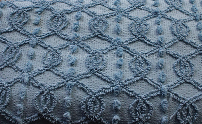 Unique Blue Eternity Link Chenille Seersucker Fabric, Vintage 20" x 24" inch Piece of Sewing Material, Needletuft Geometric Pops Design