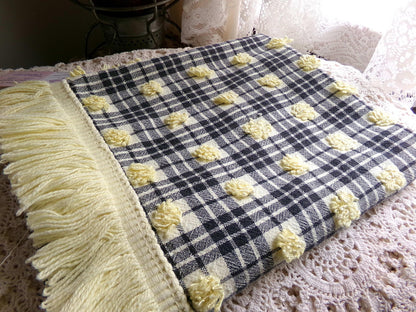 Retro Vintage Chenille Fabric, Bumblebee Black & Yellow Pops Piece, 17" x 25" inch Rounded with Accent Fringe