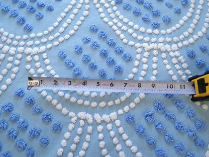 mermaid tails vintage chenille fabric, 25" x 24" inch piece in beautiful blue & white scallop pops design
