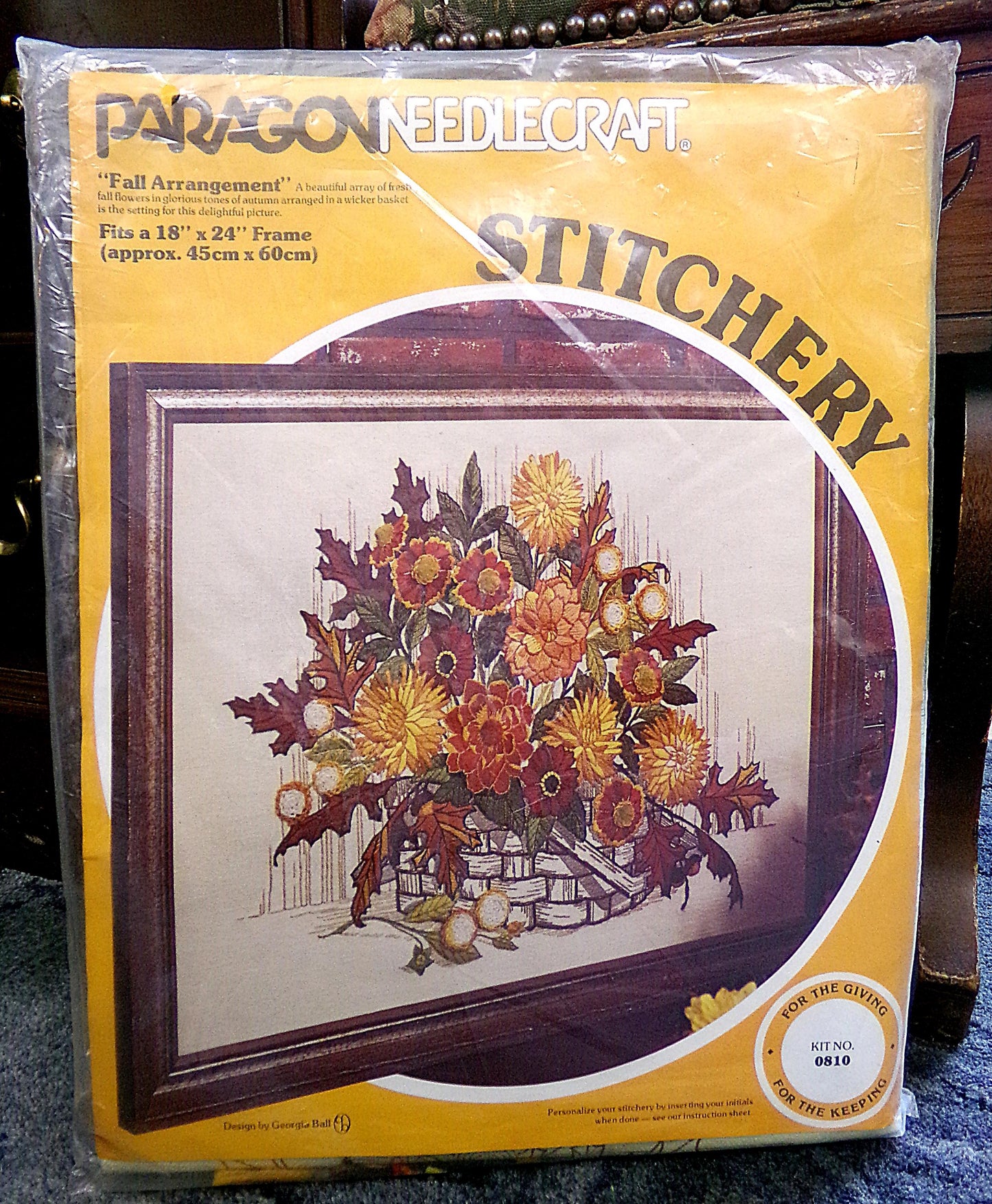 FALL ARRANGEMENT Vintage Floral Crewel Stitchery Kit, Boho Autumn Paragon 0810 Stitchery, Georgia Ball Design