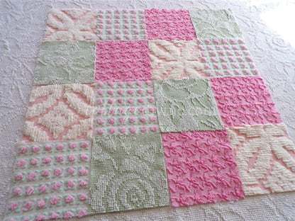 Spring Medley Vintage Quilt Squares Set from Chenille Bedspread Fabrics, 6" Blocks, Qty 16