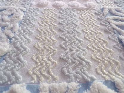 coastal winds vintage chenille fabric squares, set of 16 blue & white cotton 6" quilt blocks, nice texture for sewing, crafts, quilting