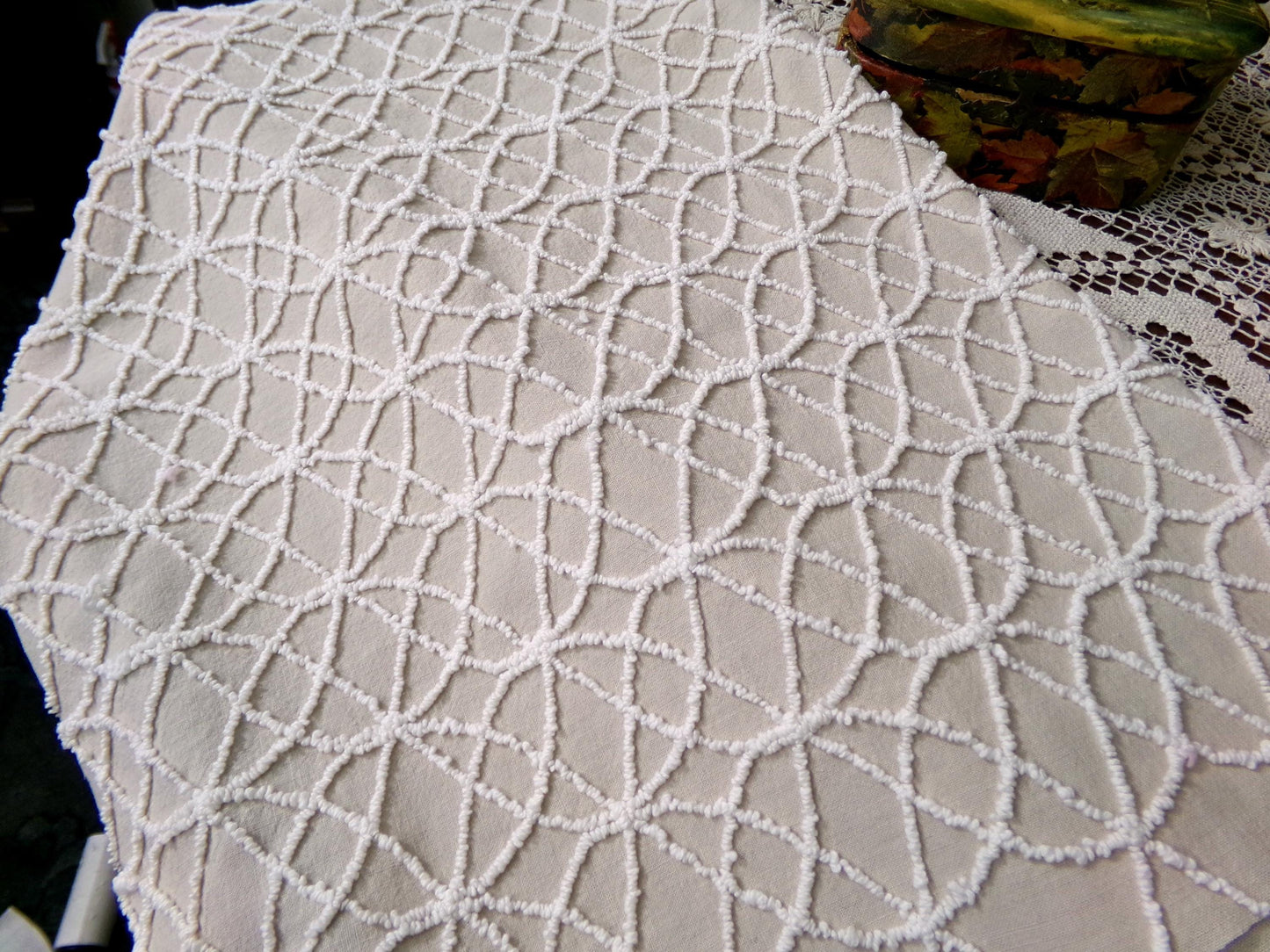 Cafe Mocha Vintage Chenille Fabric, Skinny Tuft Illusion Design, 18" x 24" Piece Quilt Material