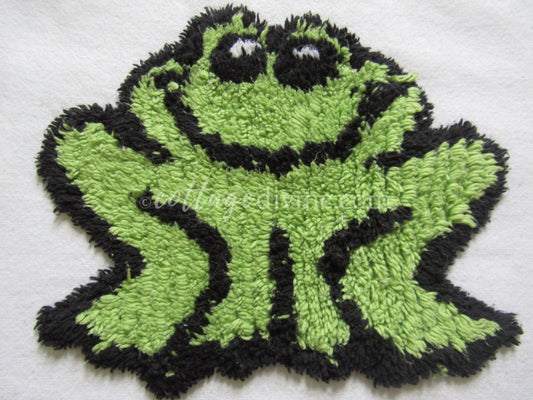 Adorable Happy Frog Retro Vintage Novelty Chenille FABRIC PIECE, 12.5" square