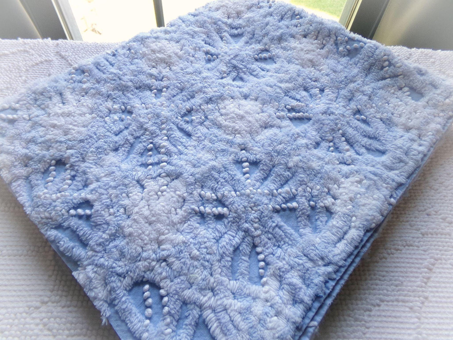 icicle pearl snowflake chenille fabric, vintage blue & white sewing material for quilting, fiber arts, pillows, 22" x 24" cotton piece