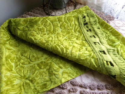 Vintage Cut Velvet Fabric, Bewitching Golden Green Shimmer Sculpted Florals, 24" x 18" inch Piece