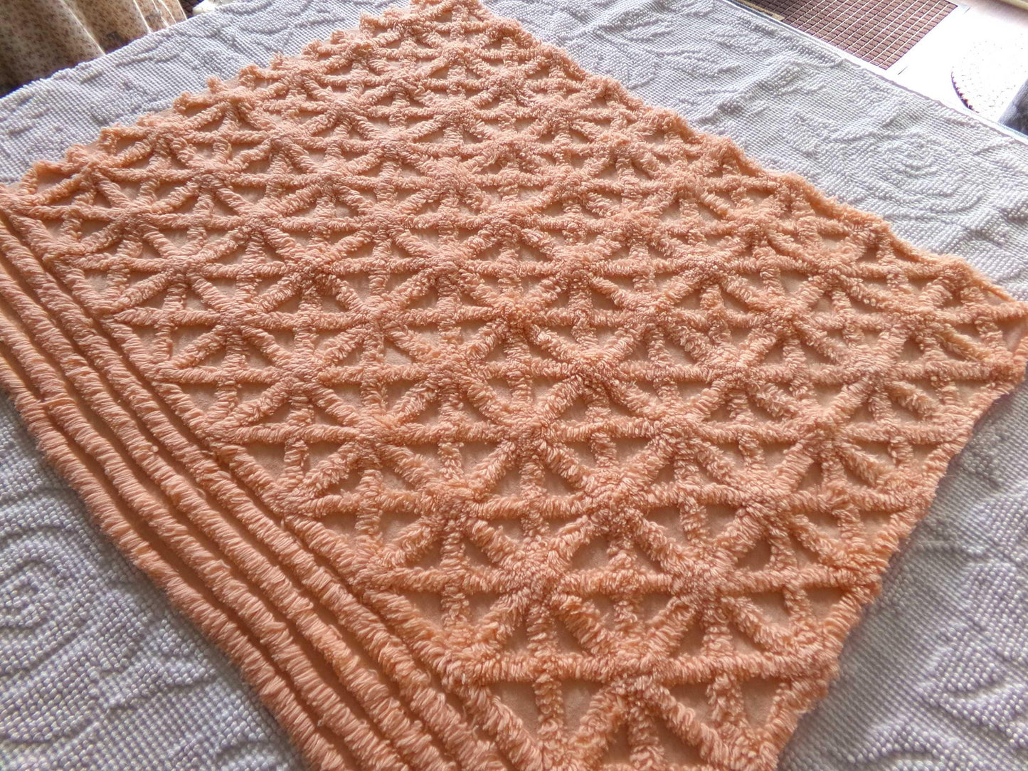 Twinkle Little Star Vintage Chenille Fabric, Plush Peach Glow Sewing & Quilting Material, 19" x 23" inches