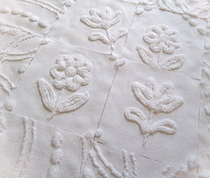 vintage 6" chenille fabric squares, "whispers of white" set of 16 quilt blocks in florals & geometrics