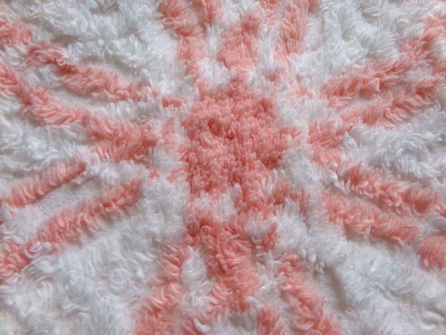 creamsicle peach & white chenille fabric piece, vintage cotton quilt material, wedding ring design, 18" x 23"