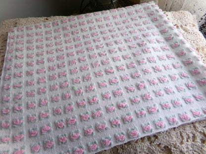 Tiny Tuft Pink Rosebud Vintage Chenille Fabric, 19" x 24" Inch Piece, 100% Lightweight Cotton, Lovely Mini Roses Pattern, Ideal in Quilts