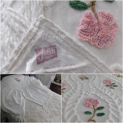 Heirloom Rose Vintage Chenille Bedspread, Full Size, JELDI AUSTRALIA, Cotton, Ruffled Skirt