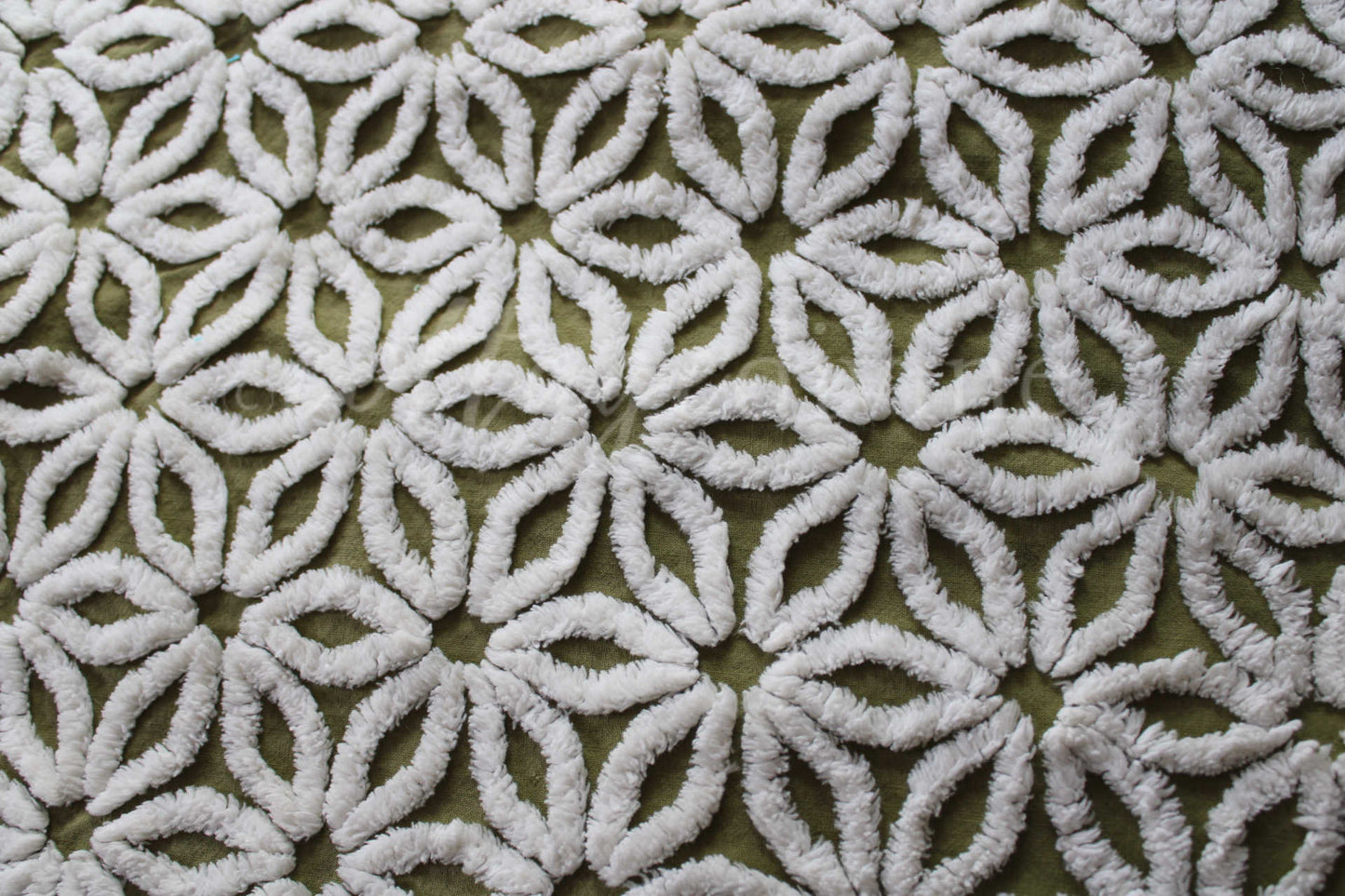 Hippie Olive Daisy Vintage Chenille Fabric, Earthy Green 24" x 20" inch Piece, So Gorgeous