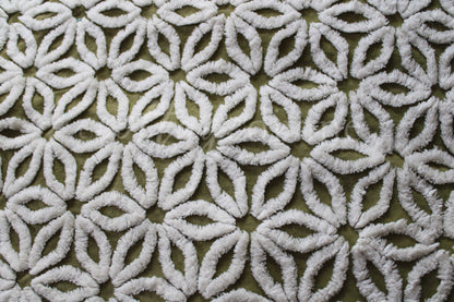 Hippie Olive Daisy Vintage Chenille Fabric, Earthy Green 24" x 20" inch Piece, So Gorgeous