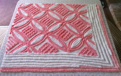 Plush Pink & White Vintage Chenille Fabric, 24" x 30" Inch Piece, 100% Cotton, Optic Wedding Ring Pattern, Great for DIY Pillows