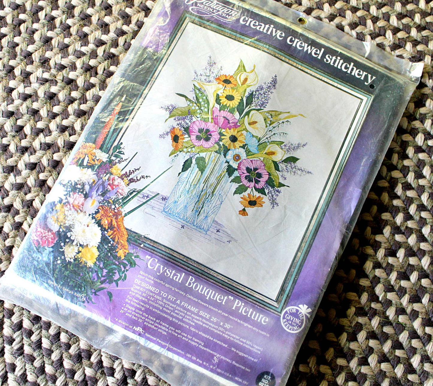 CRYSTAL BOUQUET Vintage Paragon Needlecraft CREWEL Embroidery Stitchery Kit #0210 ~ Spring Fantasy Florals, a Georgia Ball Design