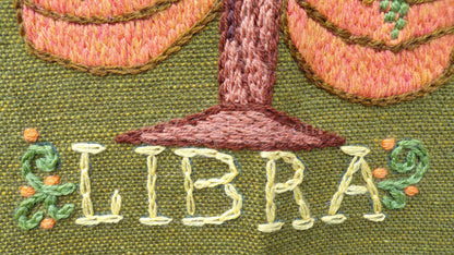 LIBRA Rare Zodiac Vintage Astrology Embroidery, Paragon Crewel Stitchery, Completed, an Original 1969 Barbara Sparre Design