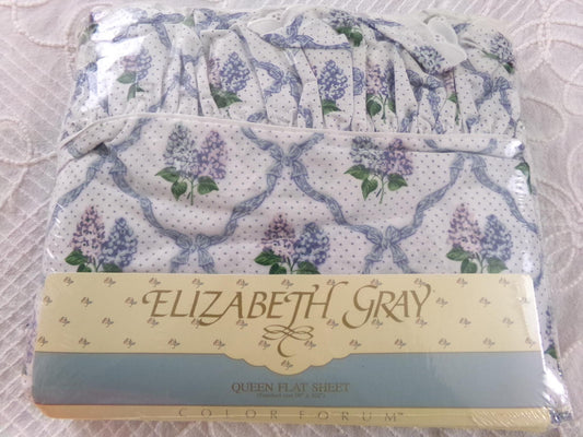 LILAC COTTAGE Vintage Queen Flat Sheet, Elizabeth Gray for J.C. Penney Made in USA, 50/50 Cotton Poly Blend, nos cottagecore bedding
