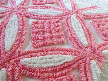 Super Plush Pink & White Chenille Fabric, 18" x 24"-inch Piece, Geometric Print, Vintage 100% Cotton