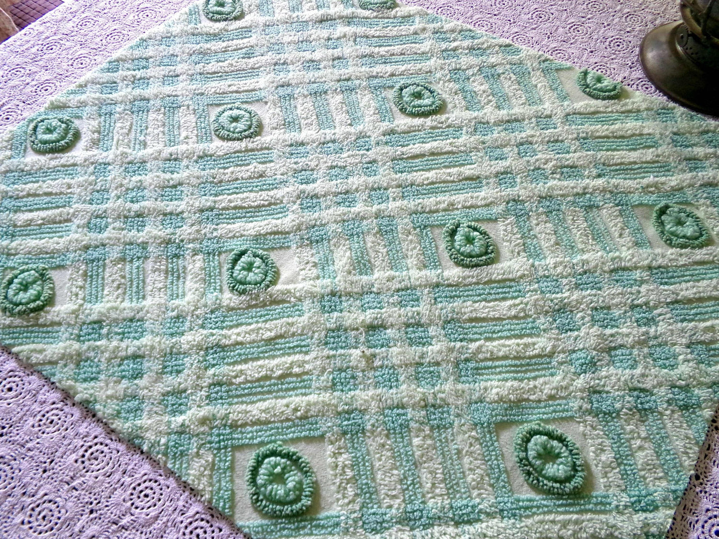 Donut Dots Vintage Chenille Fabric Material, 24" x 20" inch Piece, Lightweight Shamrock Green