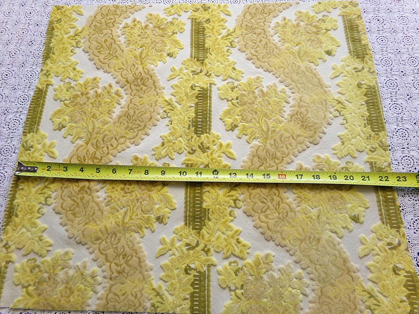 Luxury Cut Velvet Fabric, Bates Vintage Tapestry Chenille Piece, Golden Glow Earthtones, 20" x 22" Inches, Nice in Small Bags, Pillows
