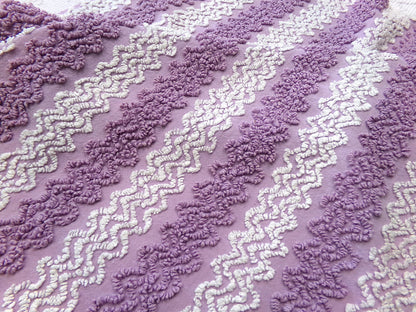Lavender Frost Vintage Chenille Fabric, Textured Zig Zag Design, Purple & White Quilt Sewing Material, 18" x 24"