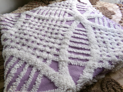 Lavender & White Vintage Chenille Fabric, 26" x 25" inch Piece, Geometric Wedding Ring Design