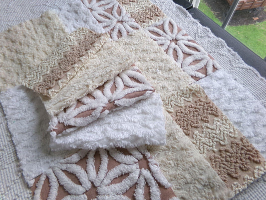contemporary neutrals chenille fabric squares, 16 vintage 6" quilt blocks in natural cream & white colors for sewing, crafts, fiber arts